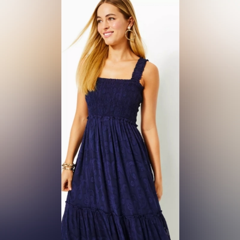 NWT..Lilly Pulitzer Hadley Smocked Maxi Dress/True Navy